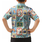Australia Wildlife Christmas Stamp Kid Hawaiian Shirt Blue Aussie Native Animal Seamless Pattern