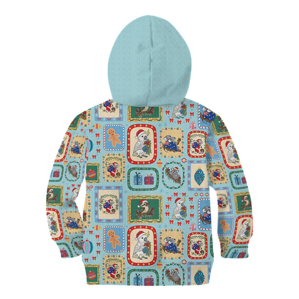Australia Wildlife Christmas Stamp Kid Hoodie Blue Aussie Native Animal Seamless Pattern