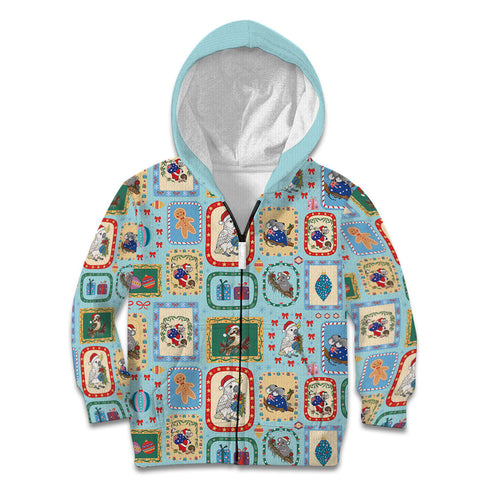 Australia Wildlife Christmas Stamp Kid Hoodie Blue Aussie Native Animal Seamless Pattern