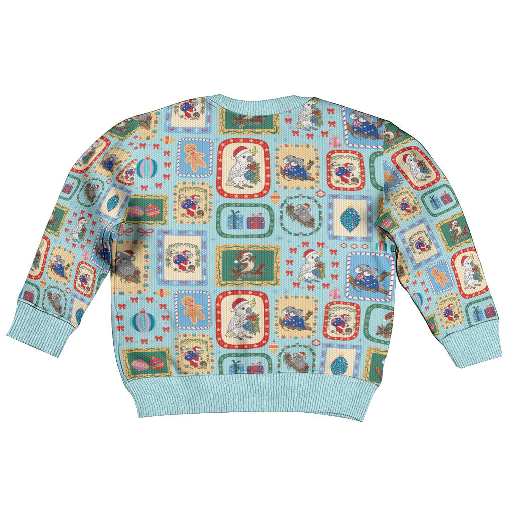 Australia Wildlife Christmas Stamps Kid Ugly Christmas Sweater Blue Aussie Native Animal Seamless Pattern