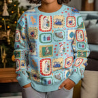 Australia Wildlife Christmas Stamps Kid Ugly Christmas Sweater Blue Aussie Native Animal Seamless Pattern