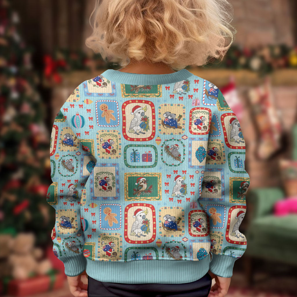 Australia Wildlife Christmas Stamps Kid Ugly Christmas Sweater Blue Aussie Native Animal Seamless Pattern