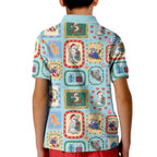 Australia Wildlife Christmas Stamp Kid Polo Shirt Blue Aussie Native Animal Seamless Pattern