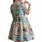Australia Wildlife Christmas Stamp Kid Short Sleeve Dress Blue Aussie Native Animal Seamless Pattern