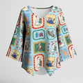 Australia Wildlife Christmas Stamp Kimono Sleeve Blouse Blue Aussie Native Animal Seamless Pattern