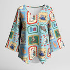 Australia Wildlife Christmas Stamp Kimono Sleeve Blouse Blue Aussie Native Animal Seamless Pattern