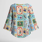 Australia Wildlife Christmas Stamp Kimono Sleeve Blouse Blue Aussie Native Animal Seamless Pattern