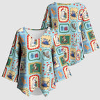 Australia Wildlife Christmas Stamp Kimono Sleeve Blouse Blue Aussie Native Animal Seamless Pattern