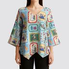 Australia Wildlife Christmas Stamp Kimono Sleeve Blouse Blue Aussie Native Animal Seamless Pattern