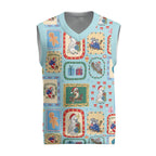 Australia Wildlife Christmas Stamps Christmas Knitted V-Neck Vest Blue Aussie Native Animal Seamless Pattern