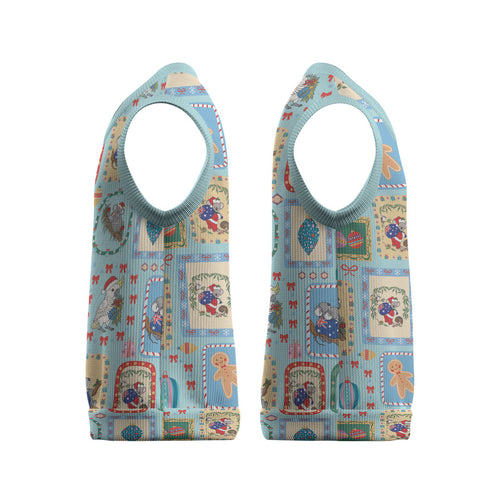 Australia Wildlife Christmas Stamps Christmas Knitted V-Neck Vest Blue Aussie Native Animal Seamless Pattern