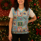 Australia Wildlife Christmas Stamps Christmas Knitted V-Neck Vest Blue Aussie Native Animal Seamless Pattern