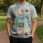 Australia Wildlife Christmas Stamps Christmas Knitted V-Neck Vest Blue Aussie Native Animal Seamless Pattern