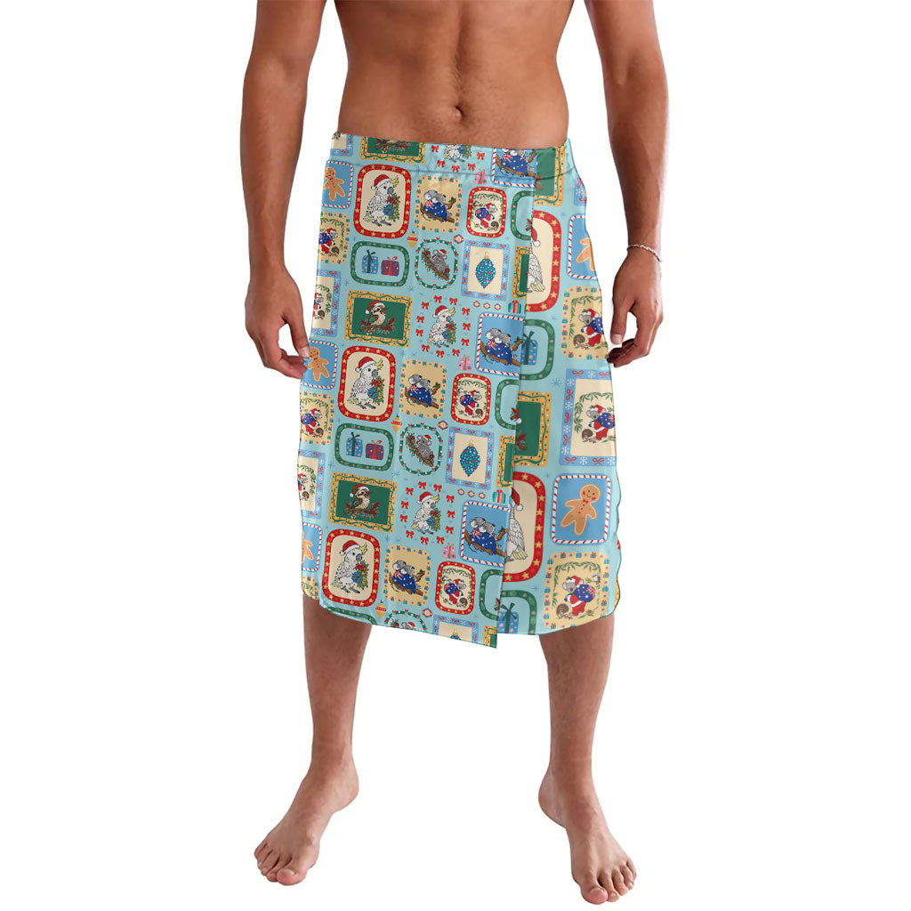 Australia Wildlife Christmas Stamp Lavalava Blue Aussie Native Animal Seamless Pattern