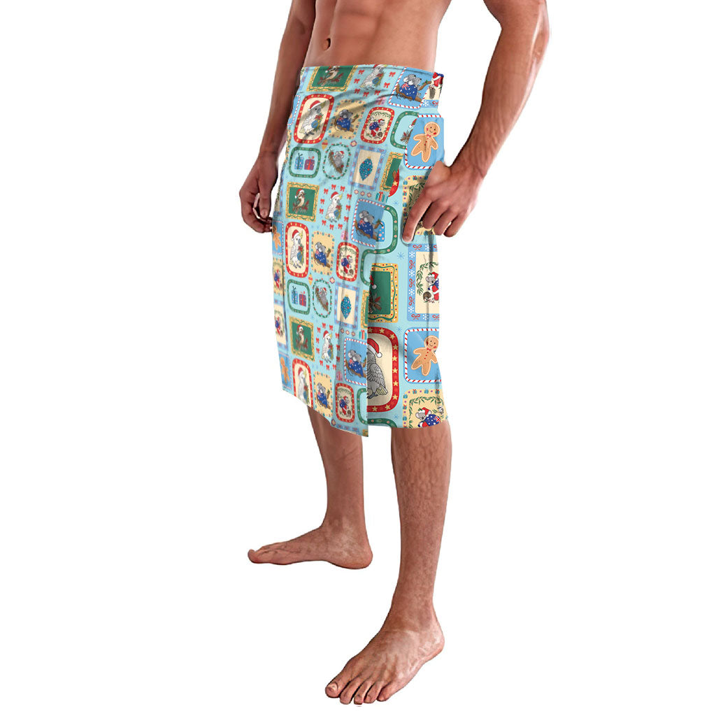 Australia Wildlife Christmas Stamp Lavalava Blue Aussie Native Animal Seamless Pattern