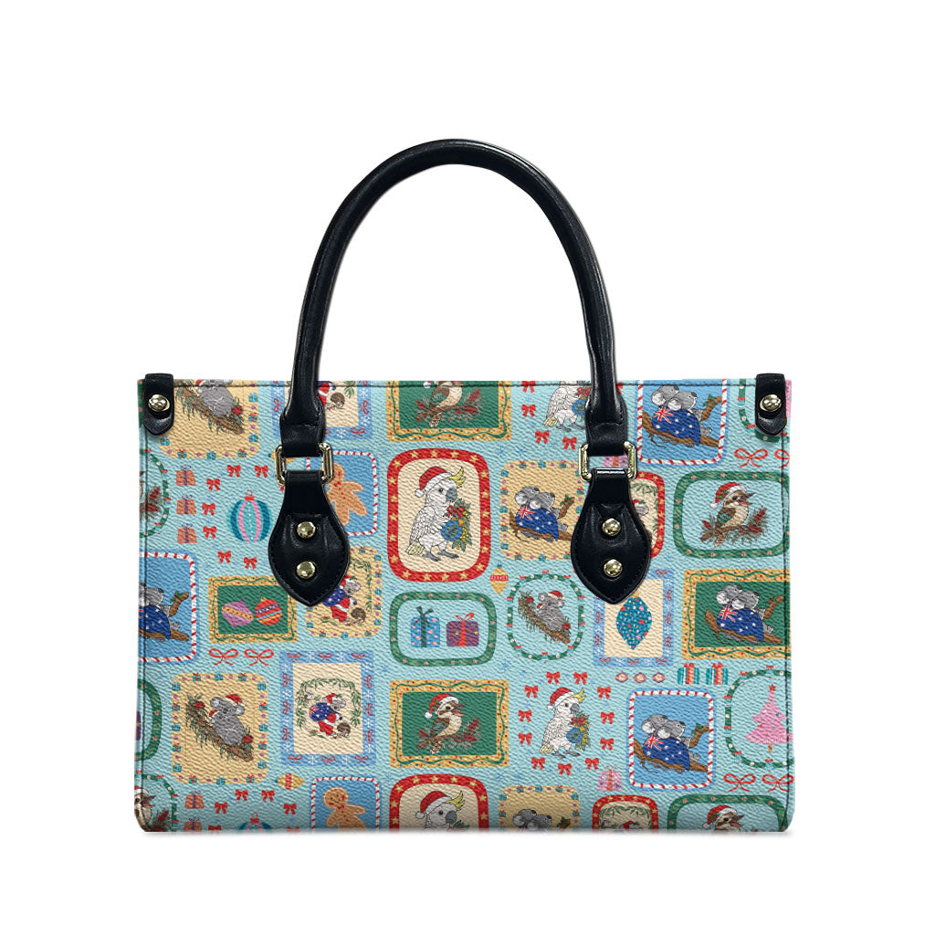 Australia Wildlife Christmas Stamp Leather Bag Blue Aussie Native Animal Seamless Pattern