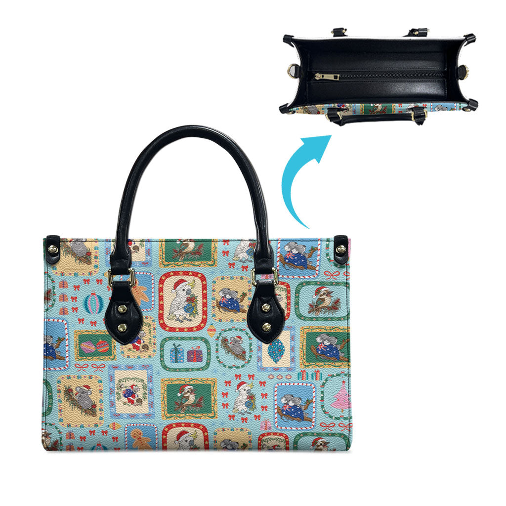Australia Wildlife Christmas Stamp Leather Bag Blue Aussie Native Animal Seamless Pattern