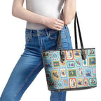 Australia Wildlife Christmas Stamp Leather Tote Bag Blue Aussie Native Animal Seamless Pattern