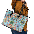 Australia Wildlife Christmas Stamp Leather Tote Bag Blue Aussie Native Animal Seamless Pattern