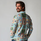 Australia Wildlife Christmas Stamp Long Sleeve Polo Shirt Blue Aussie Native Animal Seamless Pattern