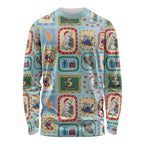 Australia Wildlife Christmas Stamp Long Sleeve Shirt Blue Aussie Native Animal Seamless Pattern