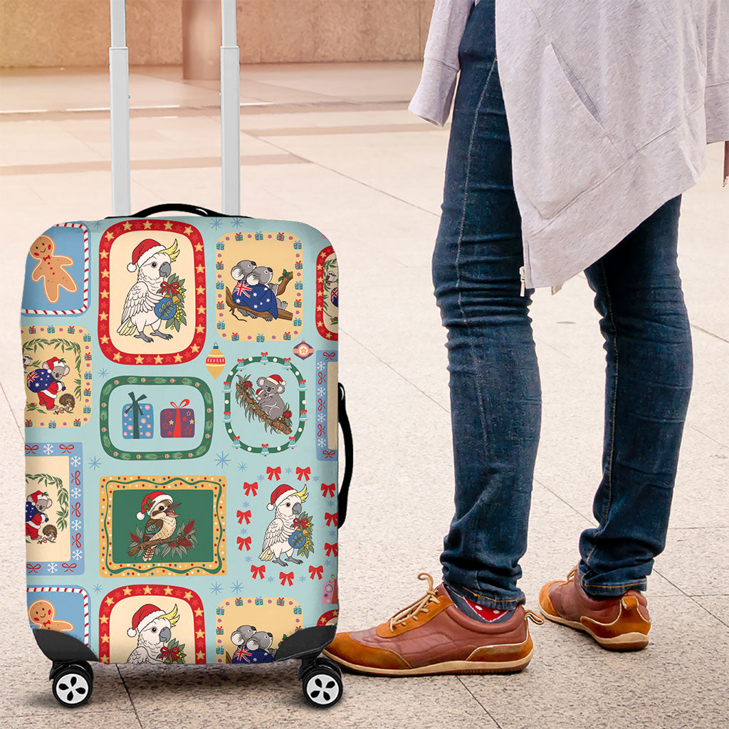 Australia Wildlife Christmas Stamp Luggage Cover Blue Aussie Native Animal Seamless Pattern