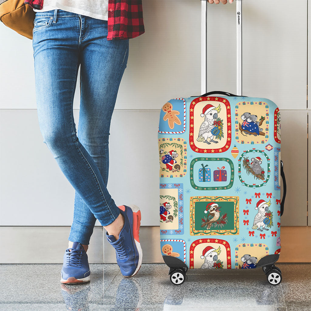 Australia Wildlife Christmas Stamp Luggage Cover Blue Aussie Native Animal Seamless Pattern