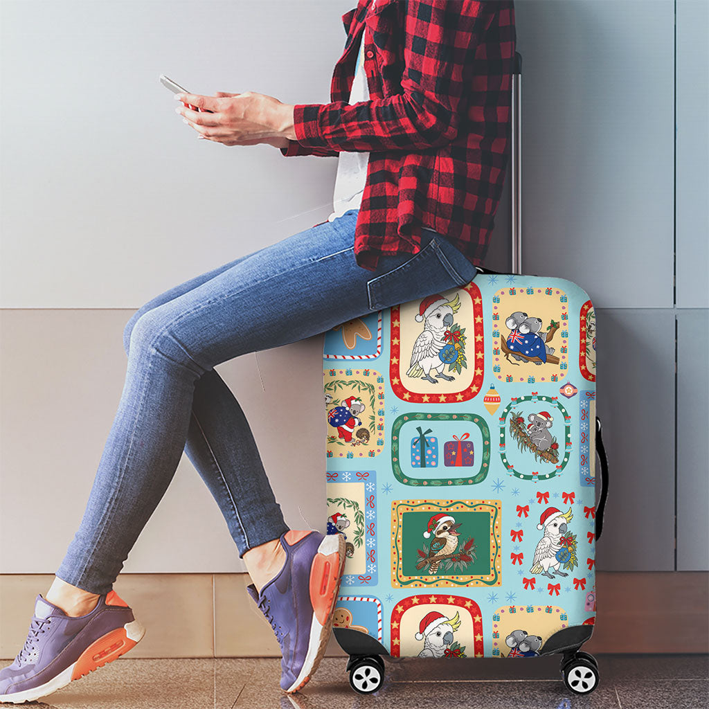 Australia Wildlife Christmas Stamp Luggage Cover Blue Aussie Native Animal Seamless Pattern