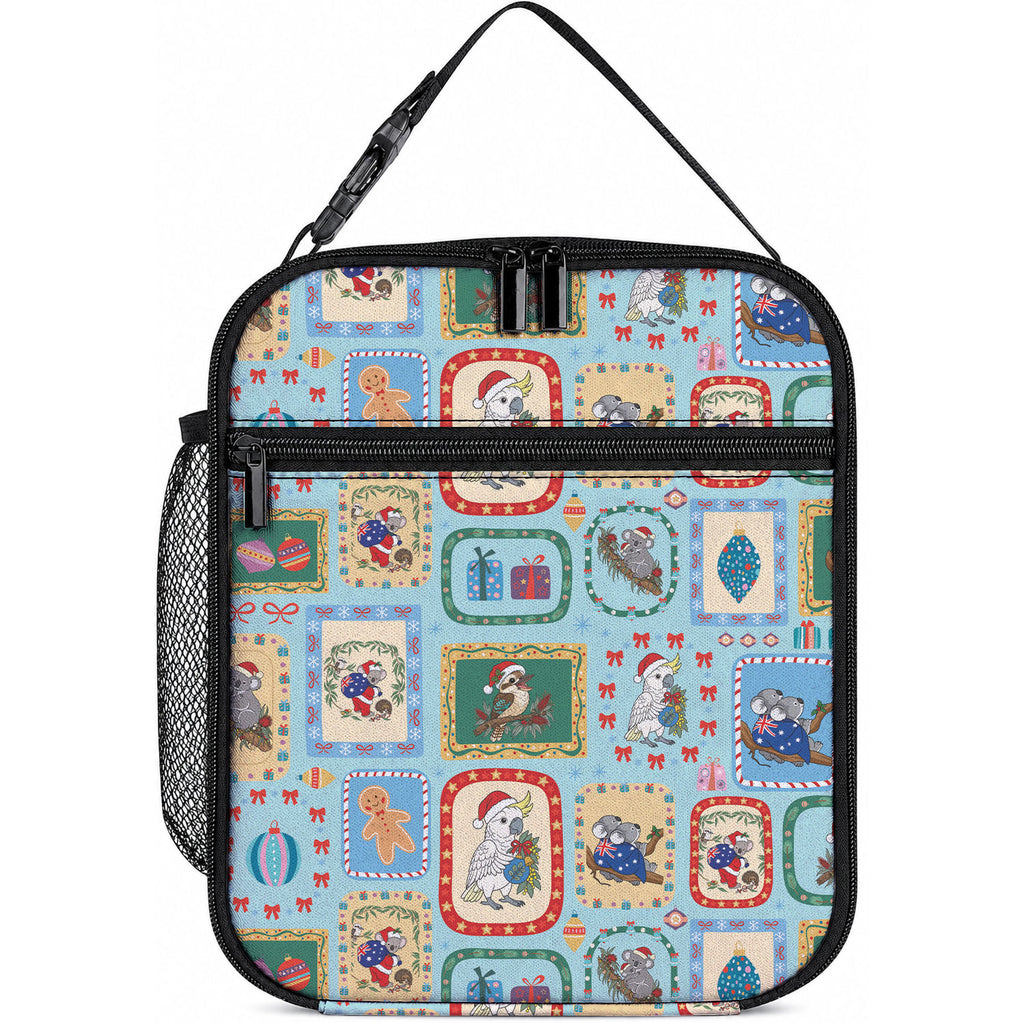 Australia Wildlife Christmas Stamp Lunch Bag Blue Aussie Native Animal Seamless Pattern