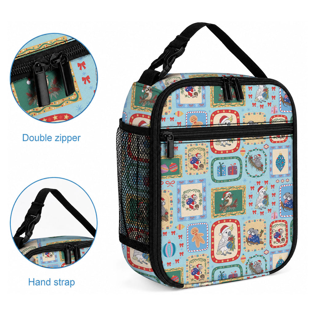 Australia Wildlife Christmas Stamp Lunch Bag Blue Aussie Native Animal Seamless Pattern