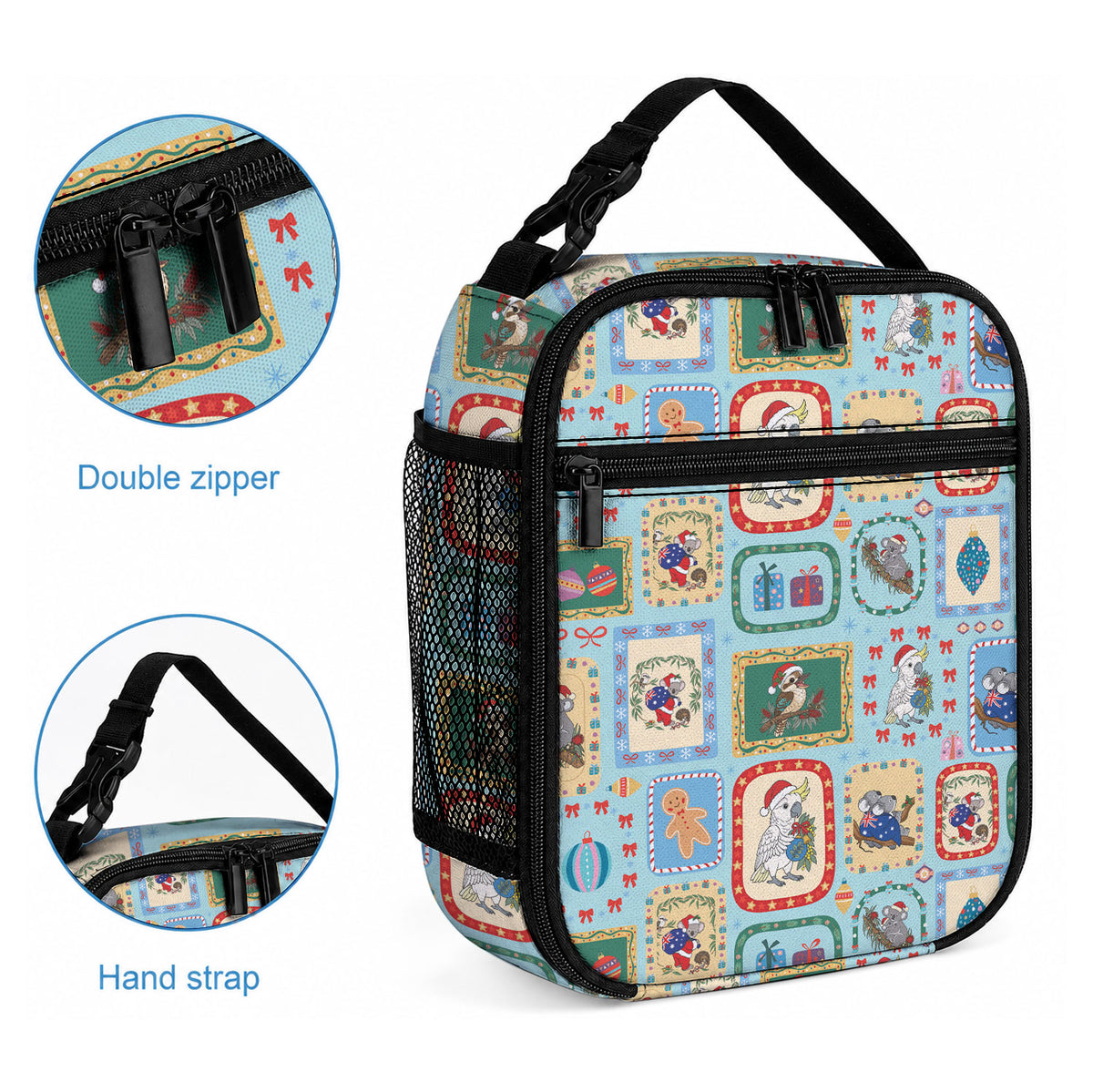 Australia Wildlife Christmas Stamp Lunch Bag Blue Aussie Native Animal Seamless Pattern