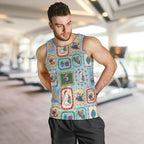 Australia Wildlife Christmas Stamp Men Tank Top Blue Aussie Native Animal Seamless Pattern