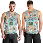 Australia Wildlife Christmas Stamp Men Tank Top Blue Aussie Native Animal Seamless Pattern