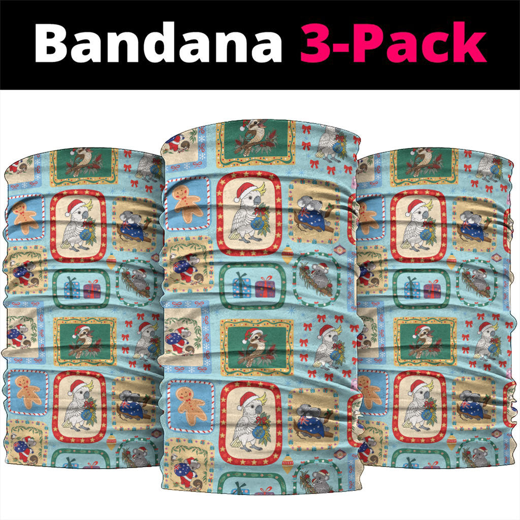Australia Wildlife Christmas Stamp Neck Gaiter Blue Aussie Native Animal Seamless Pattern