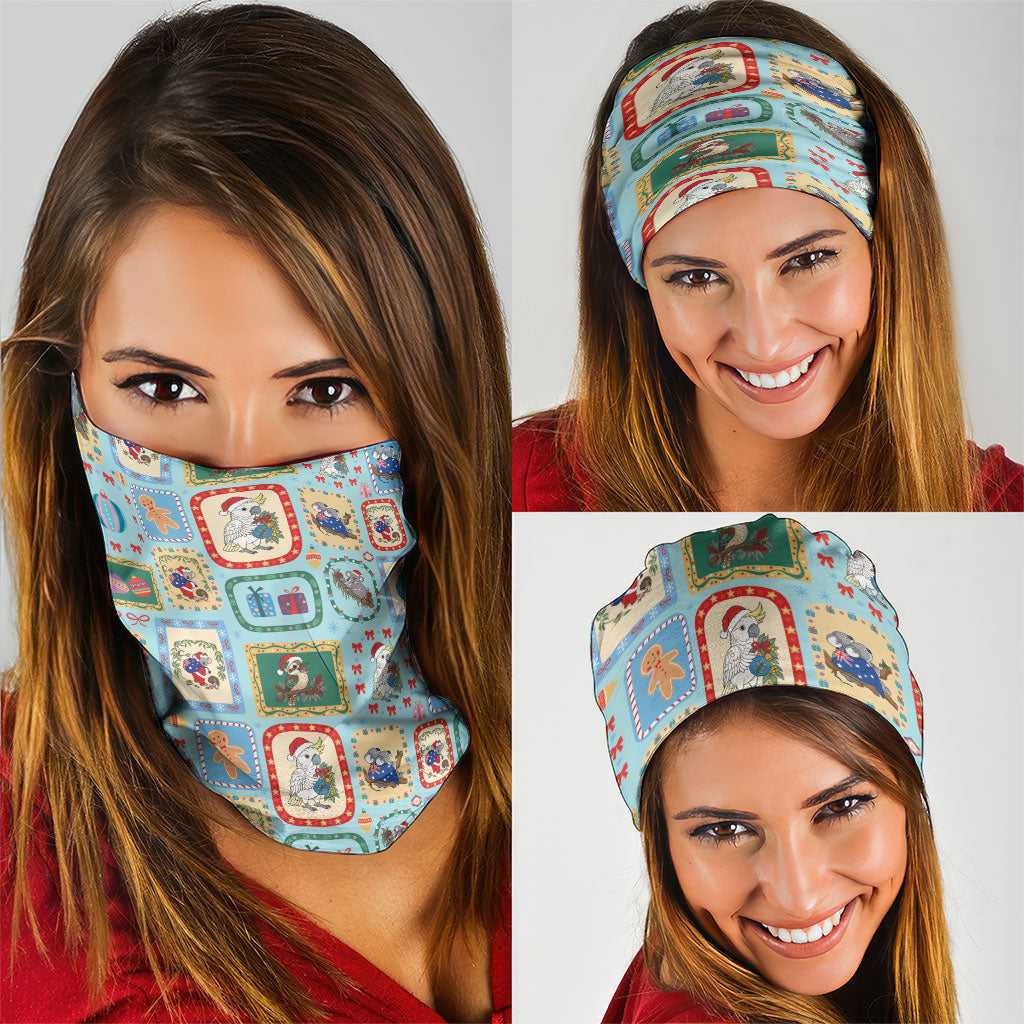 Australia Wildlife Christmas Stamp Neck Gaiter Blue Aussie Native Animal Seamless Pattern