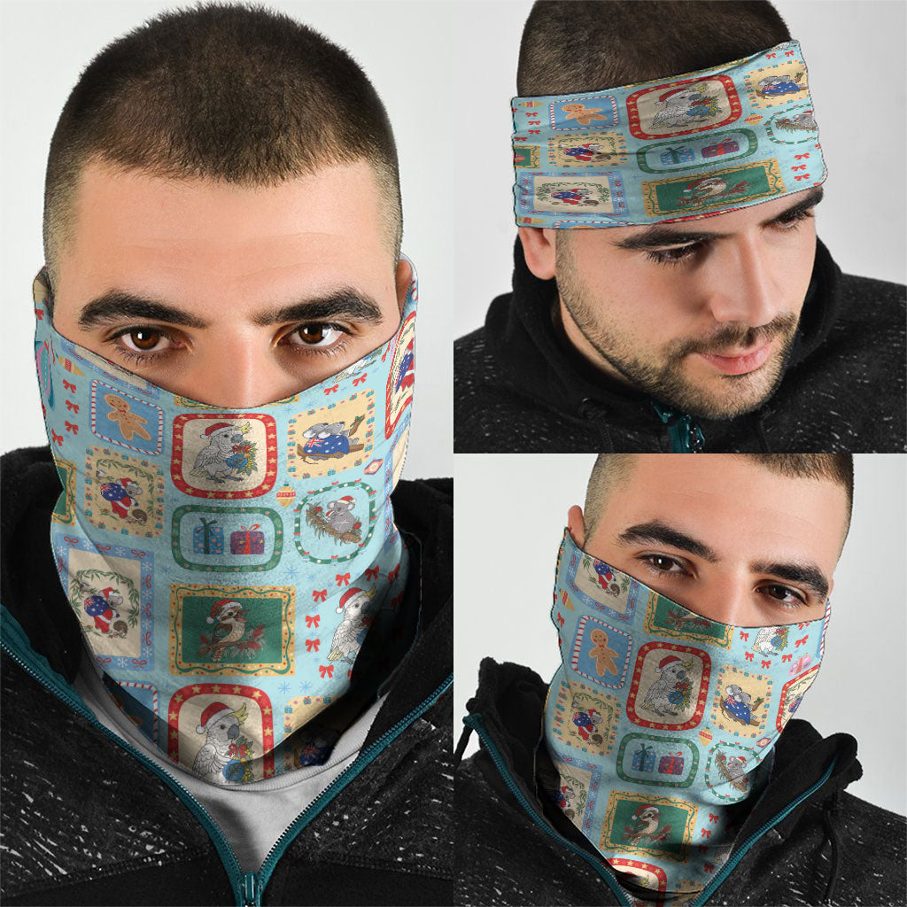 Australia Wildlife Christmas Stamp Neck Gaiter Blue Aussie Native Animal Seamless Pattern