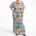 Australia Wildlife Christmas Stamp Off Shoulder Maxi Dress Blue Aussie Native Animal Seamless Pattern