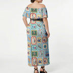 Australia Wildlife Christmas Stamp Off Shoulder Maxi Dress Blue Aussie Native Animal Seamless Pattern