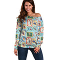 Australia Wildlife Christmas Stamp Off Shoulder Sweater Blue Aussie Native Animal Seamless Pattern