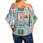 Australia Wildlife Christmas Stamp Off Shoulder Wrap Waist Top Blue Aussie Native Animal Seamless Pattern