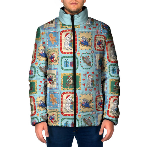 Australia Wildlife Christmas Stamp Padded Jacket Blue Aussie Native Animal Seamless Pattern