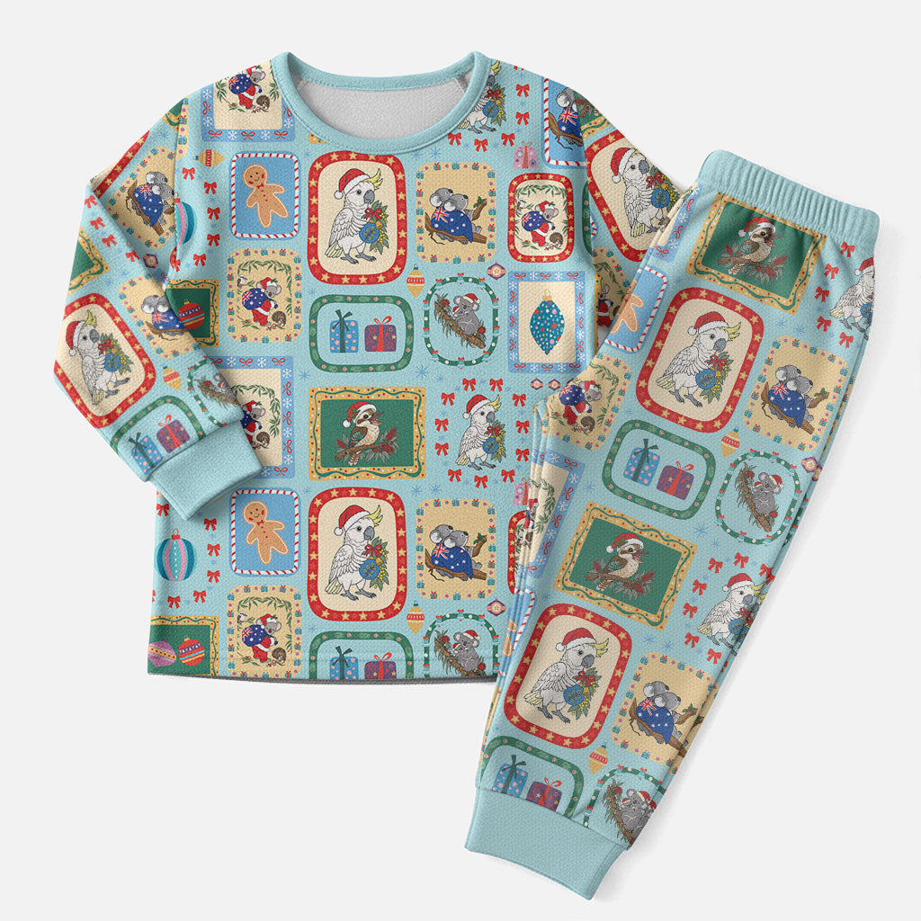 Australia Wildlife Christmas Stamps Christmas Pajama Set Blue Aussie Native Animal Seamless Pattern