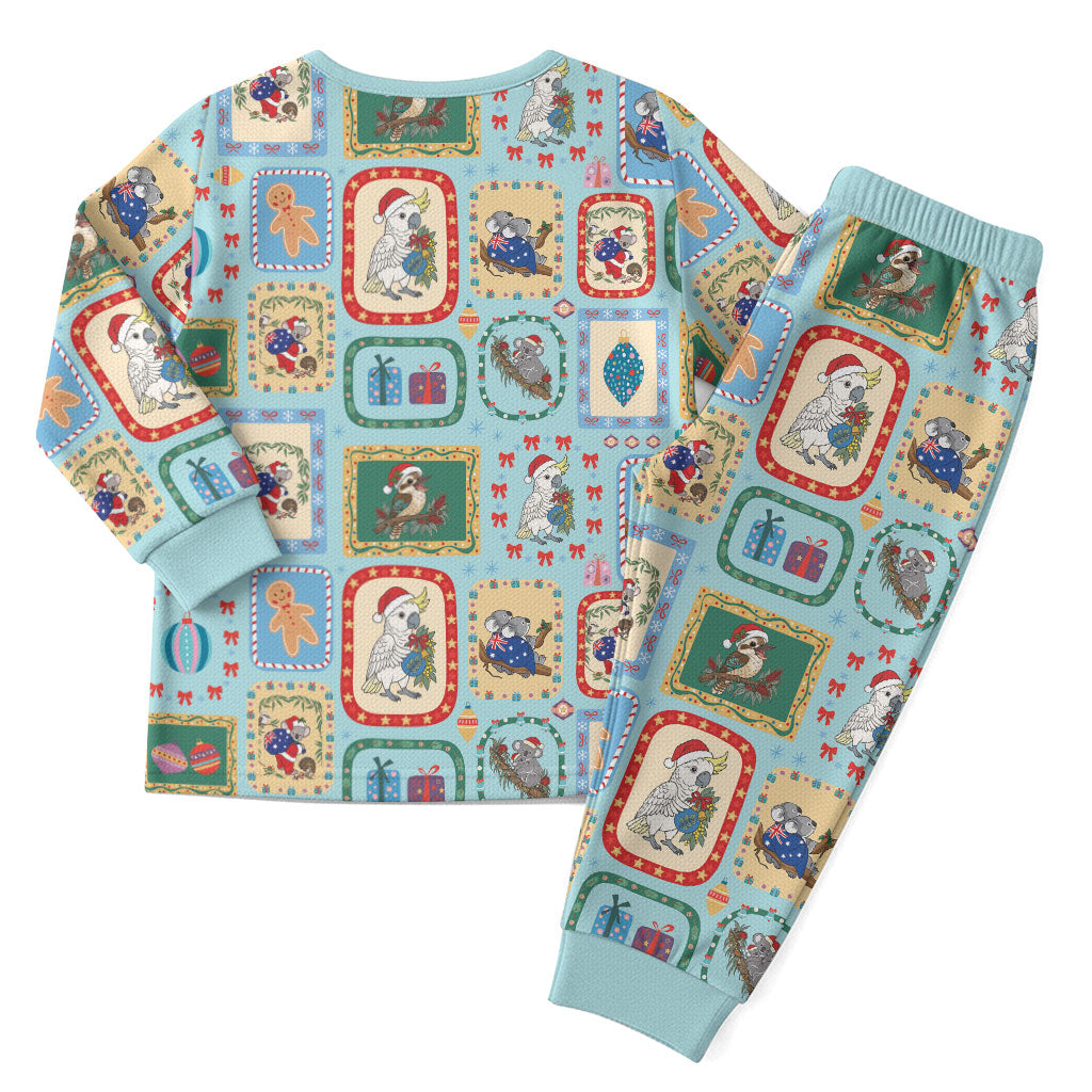 Australia Wildlife Christmas Stamps Christmas Pajama Set Blue Aussie Native Animal Seamless Pattern