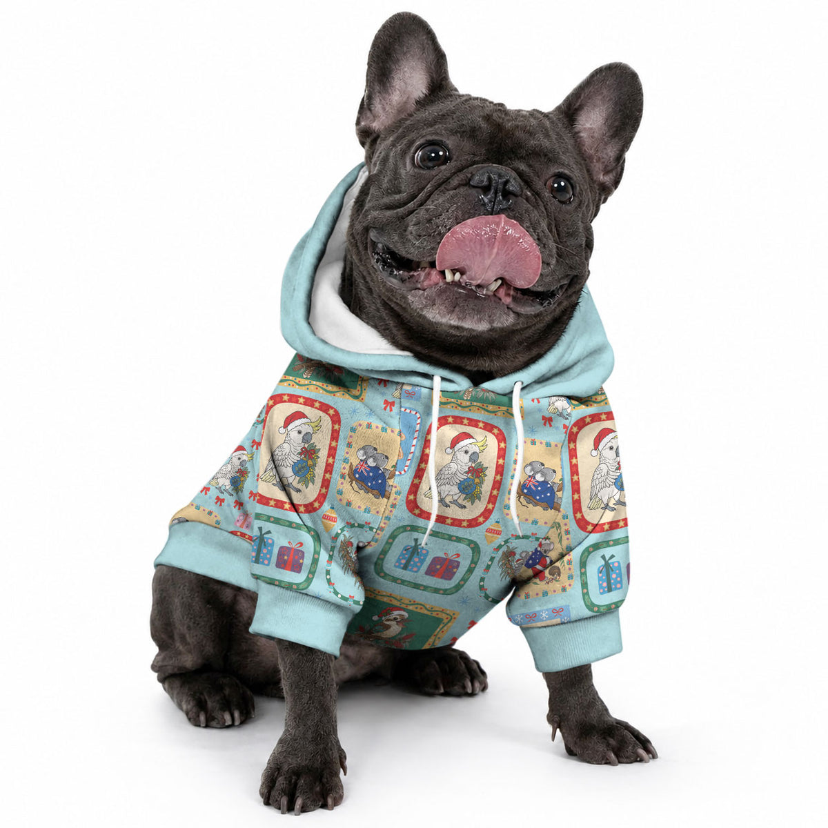 Australia Wildlife Christmas Stamp Pet Hoodie Blue Aussie Native Animal Seamless Pattern
