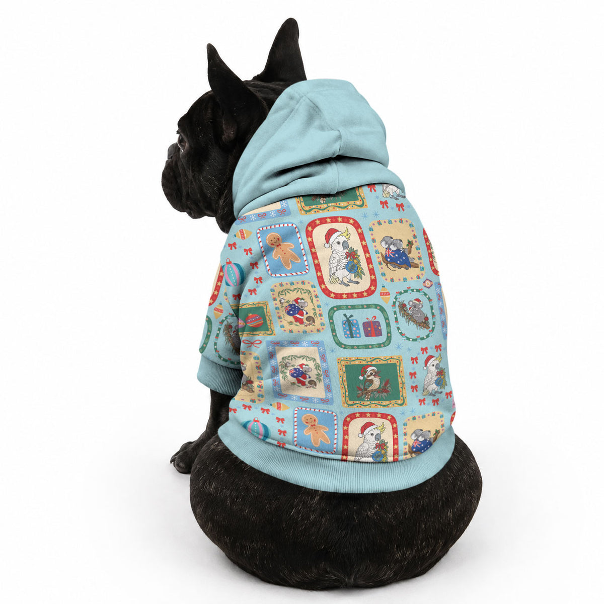 Australia Wildlife Christmas Stamp Pet Hoodie Blue Aussie Native Animal Seamless Pattern