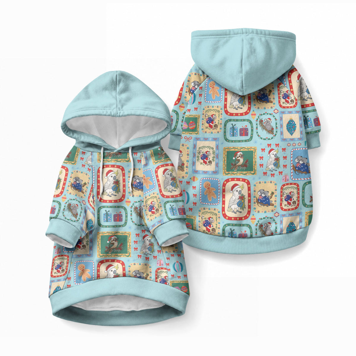 Australia Wildlife Christmas Stamp Pet Hoodie Blue Aussie Native Animal Seamless Pattern