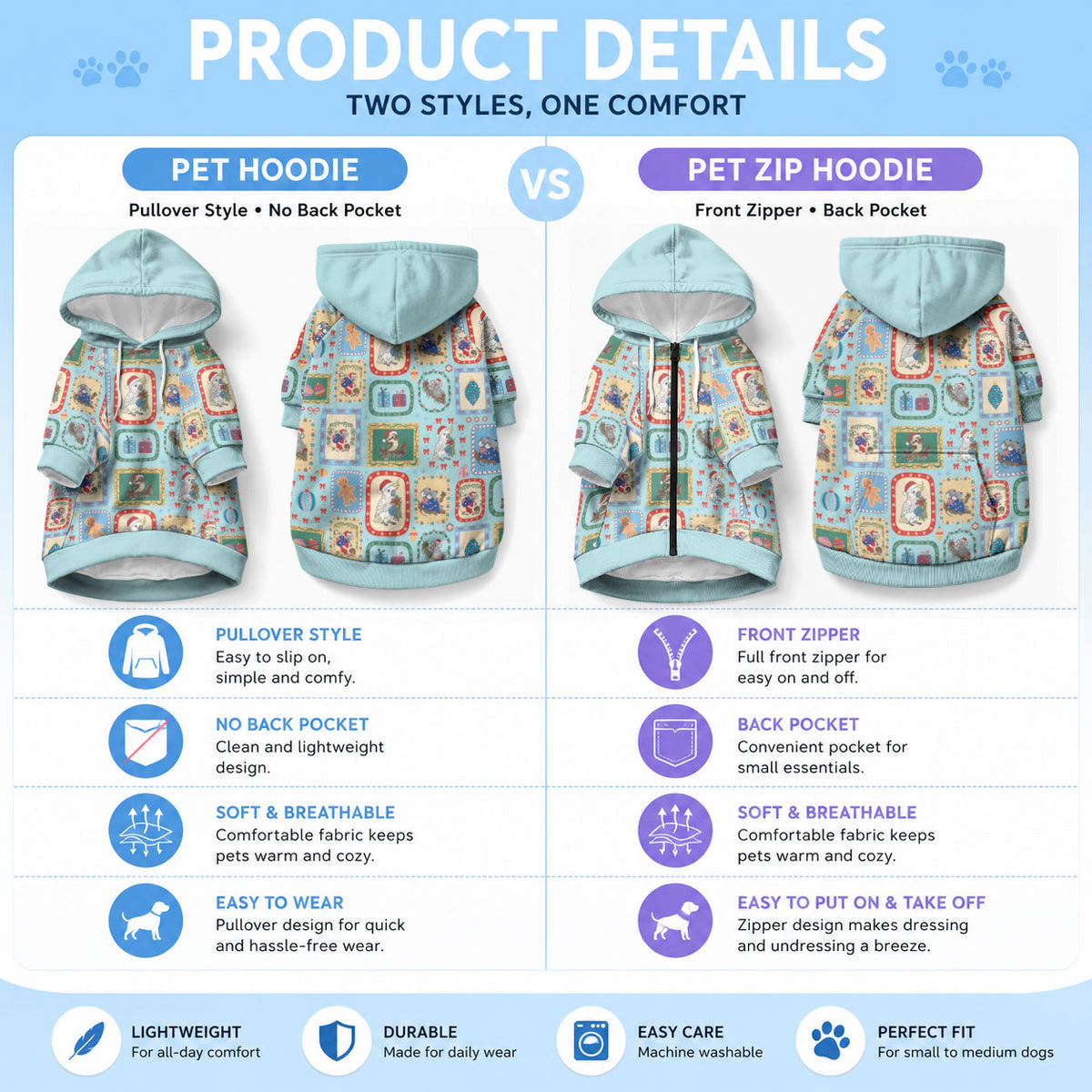 Australia Wildlife Christmas Stamp Pet Hoodie Blue Aussie Native Animal Seamless Pattern