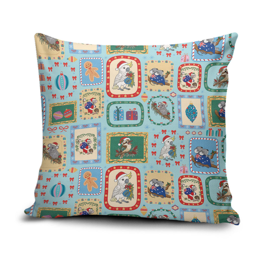 Australia Wildlife Christmas Stamp Pillow Cover Blue Aussie Native Animal Seamless Pattern