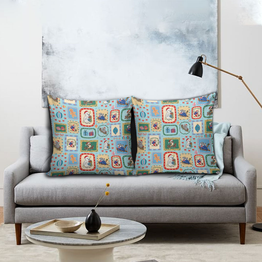 Australia Wildlife Christmas Stamp Pillow Cover Blue Aussie Native Animal Seamless Pattern