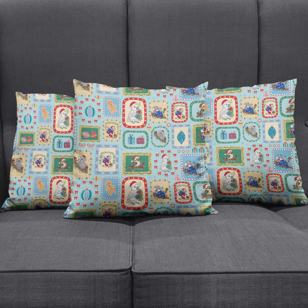 Australia Wildlife Christmas Stamp Pillow Cover Blue Aussie Native Animal Seamless Pattern